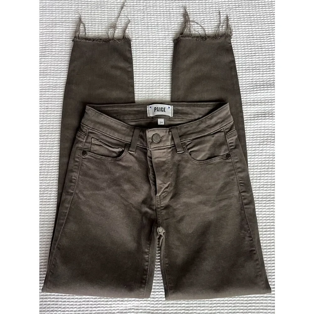 PAIGE Olive Green Verdugo Ankle Raw Hem Skinny Slim Skinny Jeans 24